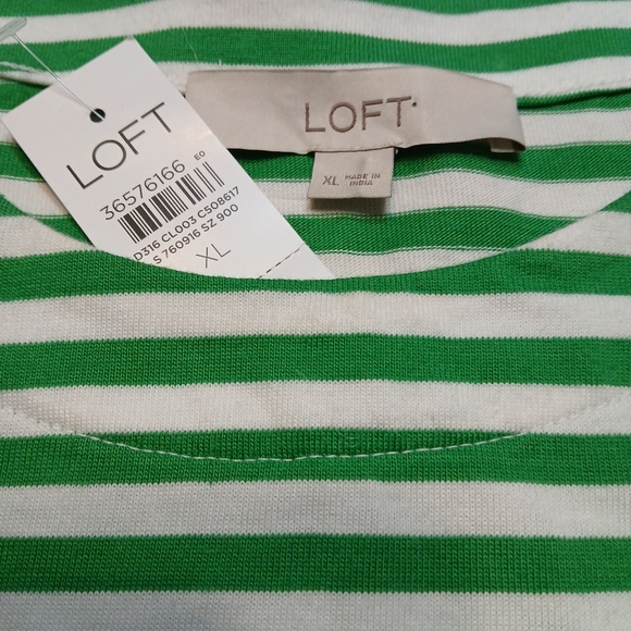 LOFT Green and White Striped Midi Dress - NWT - Picture 5 of 7